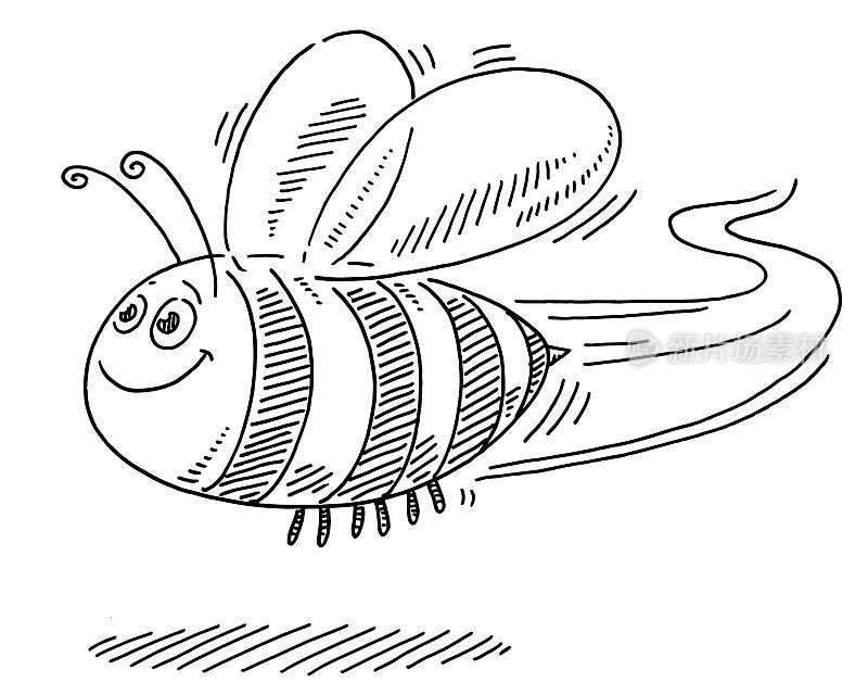 Flying Happy Cartoon Bee Drawing